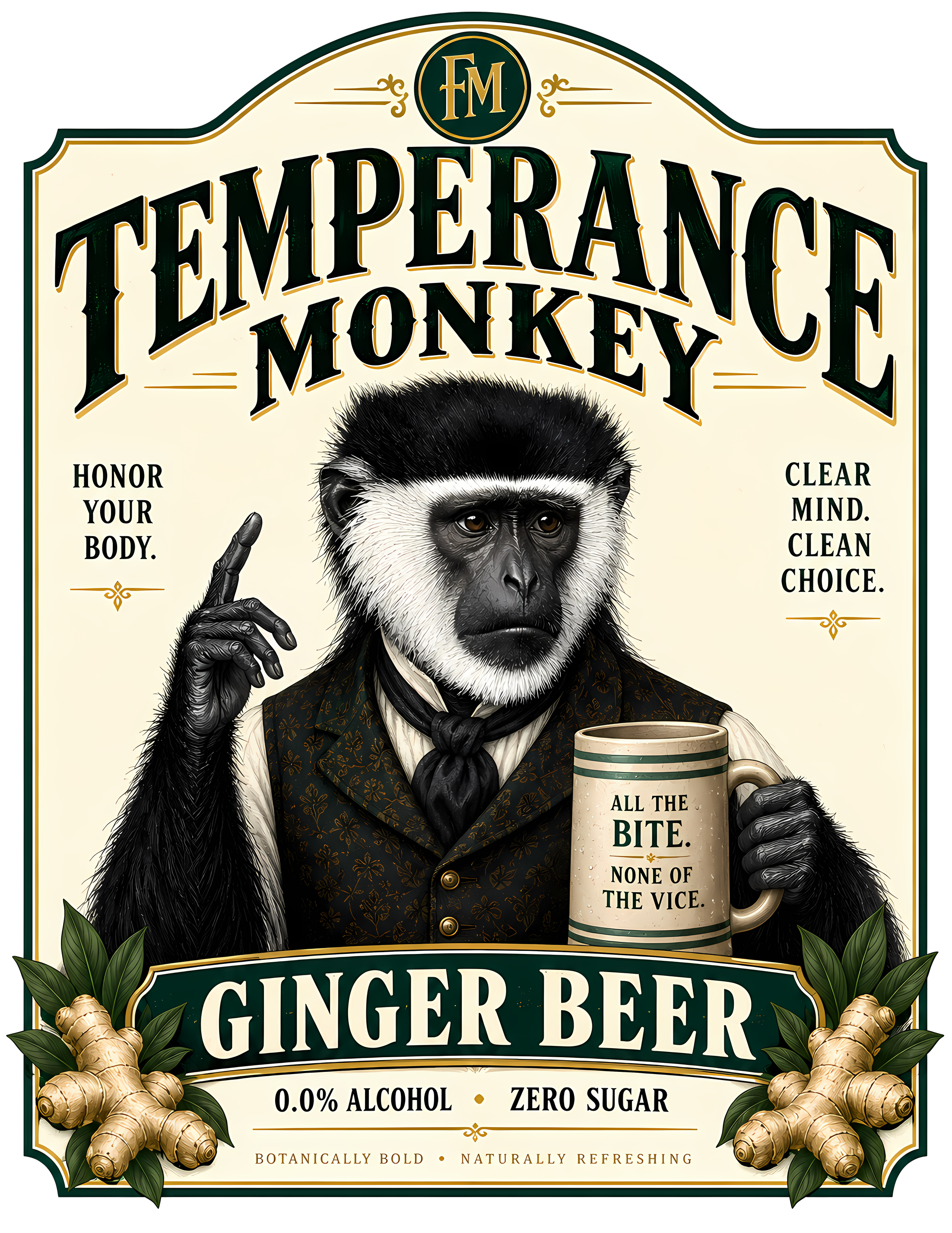 Temperance Monkey ginger beer label